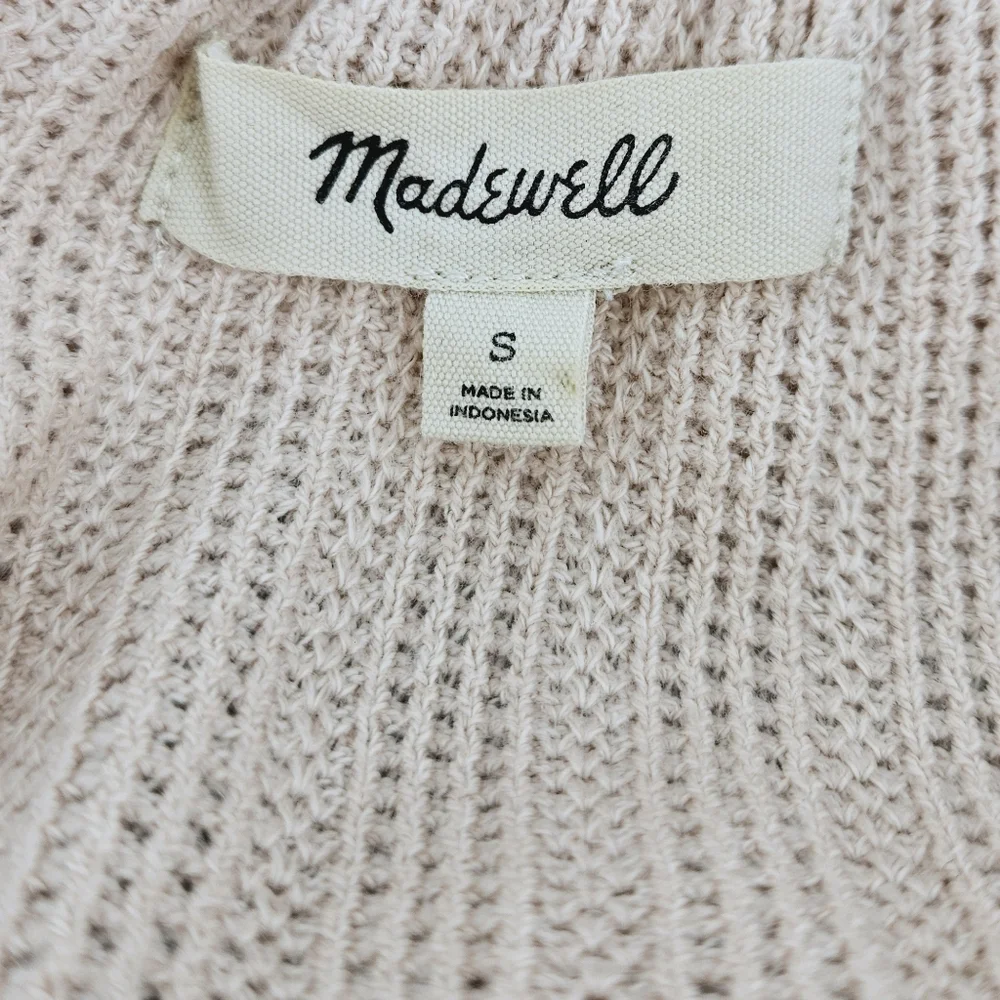 Madewell Pointelle Knit Tie Neck Top Blush Pink Puff Sleeve Small